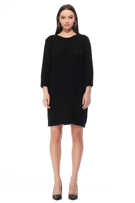 Round Neck Cable Knit Long Sleeve Sweater Dress king-general-store-5710.myshopify.com