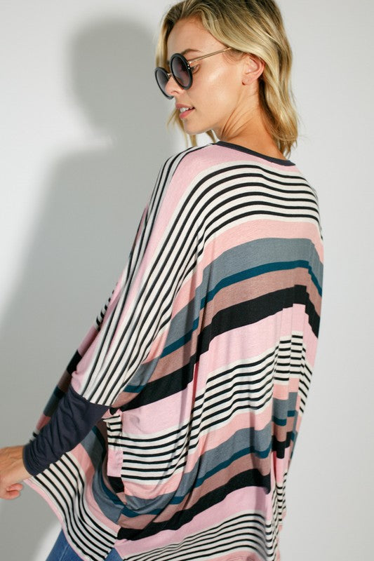 MULTI ENGINEERING STRIPE PRINT JERSEY OVERSIZE BOX TOP