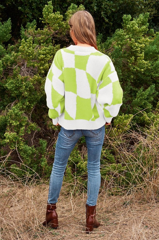 Multi Geo Checker Pullover Knit Sweater Top king-general-store-5710.myshopify.com