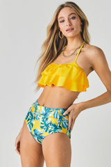 Solid Ruffle Top And Printed Bottom Swimsuit king-general-store-5710.myshopify.com