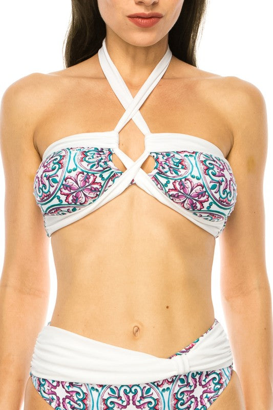 Floral Print Criss Cross Halter Bikini