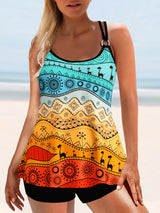 Printed Round Neck Two-Piece Swim Set