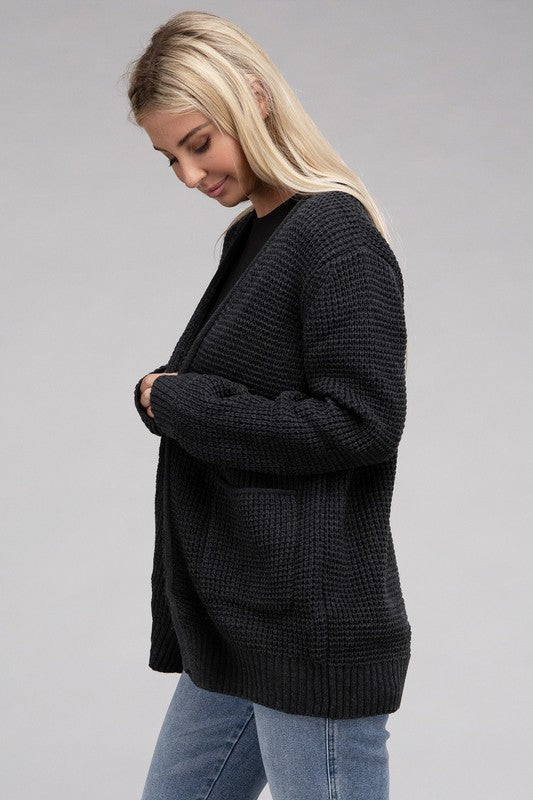 Low Gauge Waffle Open Cardigan Sweater king-general-store-5710.myshopify.com