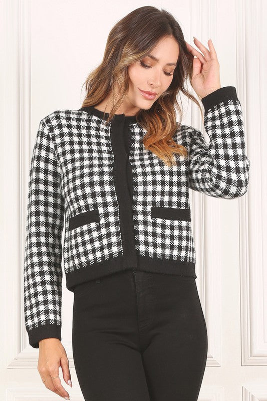 Black Check Knitted Jacket king-general-store-5710.myshopify.com