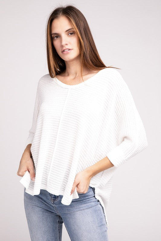 V-Neck Hi-Low Hem Jacquard Sweater king-general-store-5710.myshopify.com