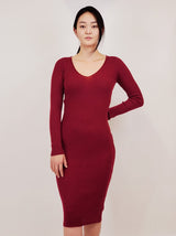 V-Neck Sheer Ribbed Knit Long Sleeve Sweater Dress king-general-store-5710.myshopify.com