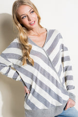 HACCI SLUB STRIPE V NECK TOP