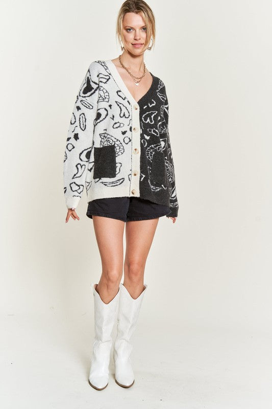 Plus Heart Paisley Color Block Cardigan king-general-store-5710.myshopify.com