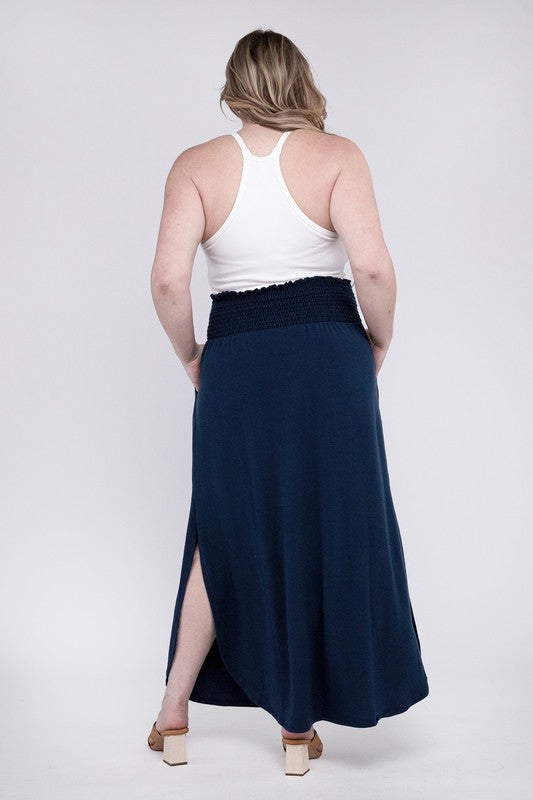 Plus Smocked Waist Side Slit Maxi Skirt with Pockets king-general-store-5710.myshopify.com