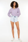 Kancan High Rise Frayed Hem Denim Shorts