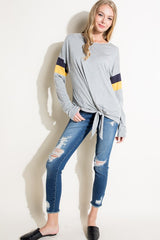 COLOR BLOCK FRONT TIE BOXY TOP