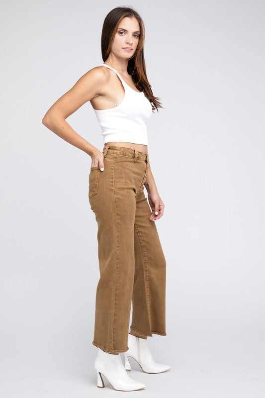 Acid Wash Frayed Cutoff Hem Straight Wide Pants king-general-store-5710.myshopify.com