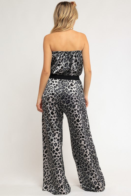 Stretchy Cheetah Print Wide Leg Jumpsuit