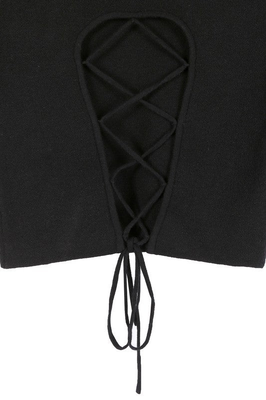 Mock Neck Lace-Up Open Back Top king-general-store-5710.myshopify.com