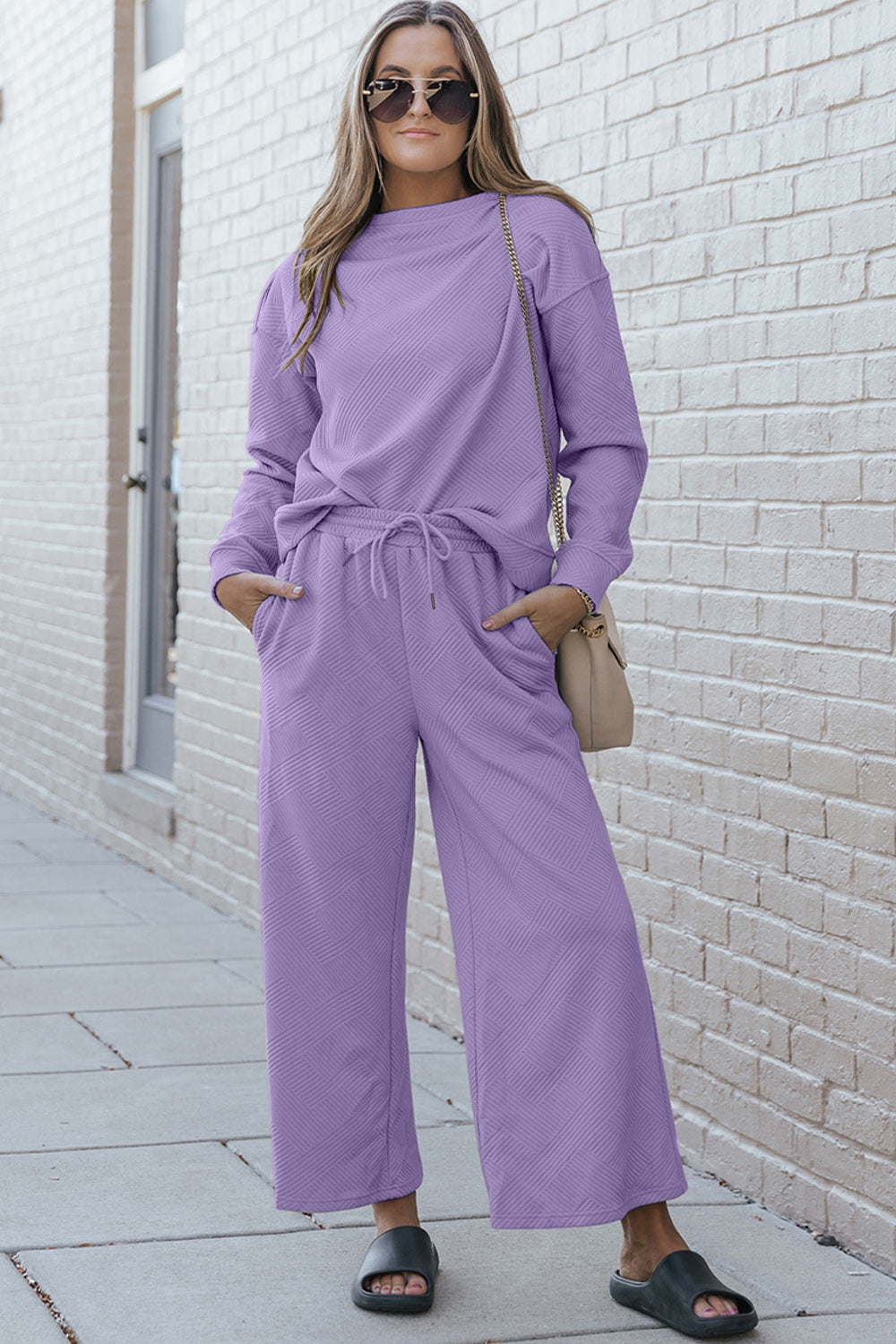 Double Take Full Size Textured Long Sleeve Top and Drawstring Pants Set king-general-store-5710.myshopify.com