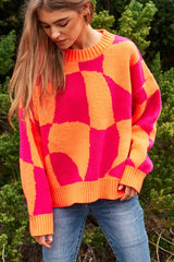 Multi Geo Checker Pullover Knit Sweater Top king-general-store-5710.myshopify.com