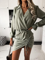 Drawstring Long Sleeve Mini Dress