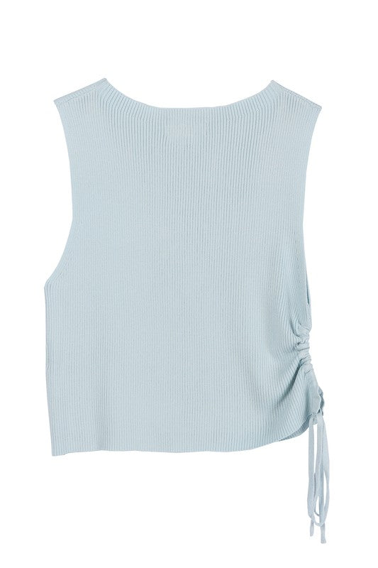 Ribbed Sleeveless Top with Side Ruched Detail king-general-store-5710.myshopify.com