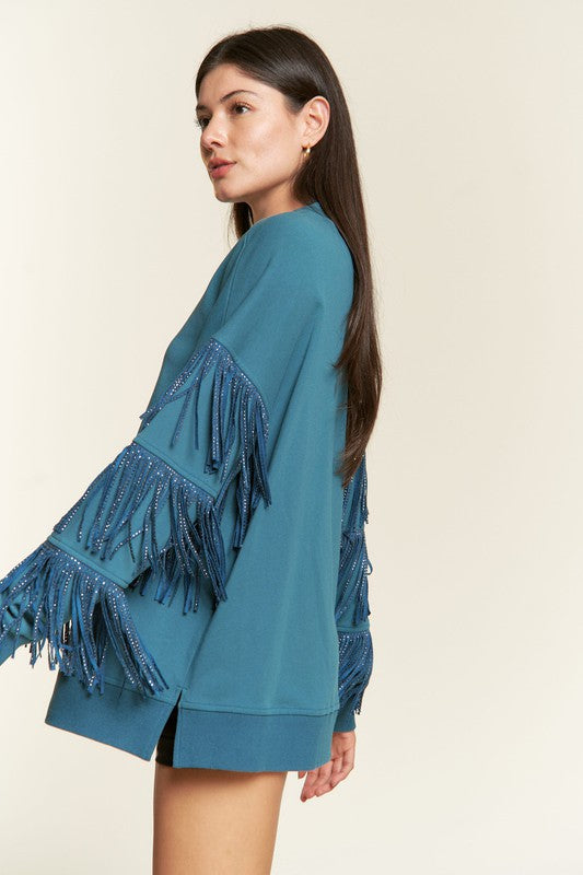 Plus Silver Studded Fringe Sleeve Top king-general-store-5710.myshopify.com