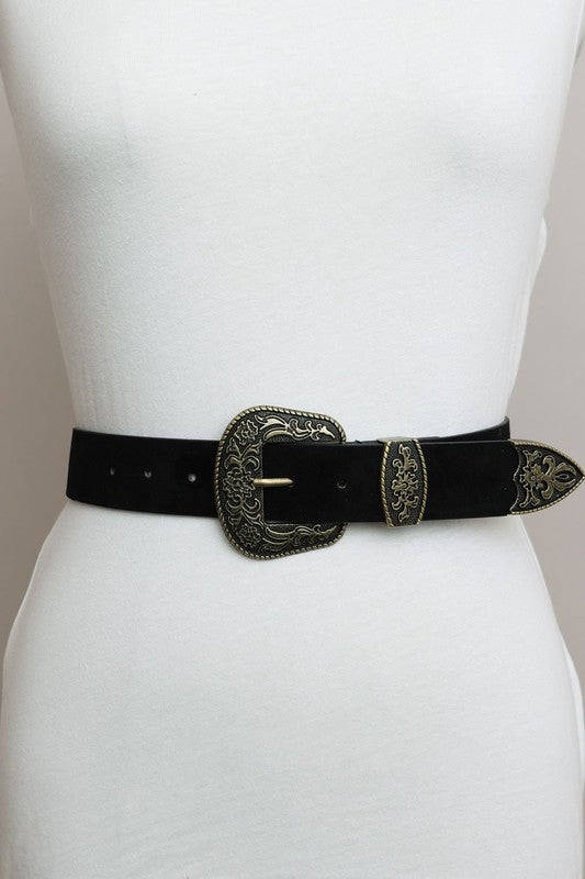 Suede Antique Gold Western Buckle Belt king-general-store-5710.myshopify.com