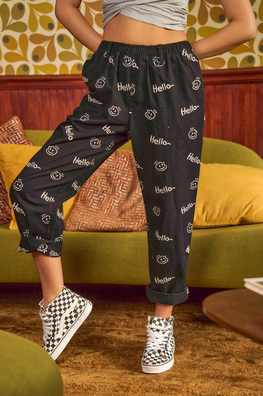 Smiley Face Pattern Baggy Casual Pants king-general-store-5710.myshopify.com