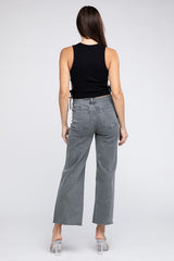 Acid Wash Frayed Cutoff Hem Straight Wide Pants king-general-store-5710.myshopify.com