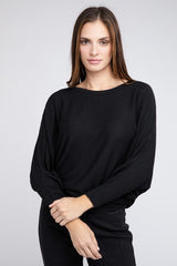 Ribbed Batwing Long Sleeve Boat Neck Sweater king-general-store-5710.myshopify.com