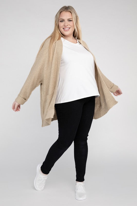 Plus Size Ribbed Knit Open Front Cardigan king-general-store-5710.myshopify.com