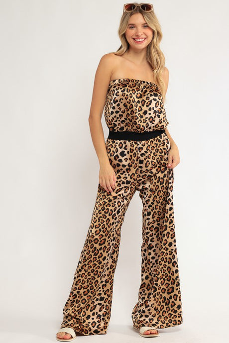 Stretchy Cheetah Print Wide Leg Jumpsuit