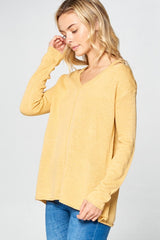 Solid Light Knit V-Neck Cold Shoulder Sweater