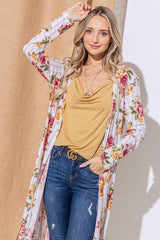 And The Why Floral Kimono Open Front Longline Cardigan