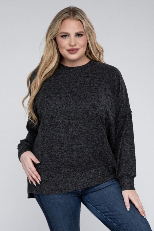 Plus Brushed Melange Drop Shoulder Sweater king-general-store-5710.myshopify.com