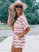 Striped Round Neck Top and Shorts Set