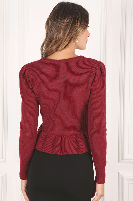 Peplum Round Neck Sweater Top