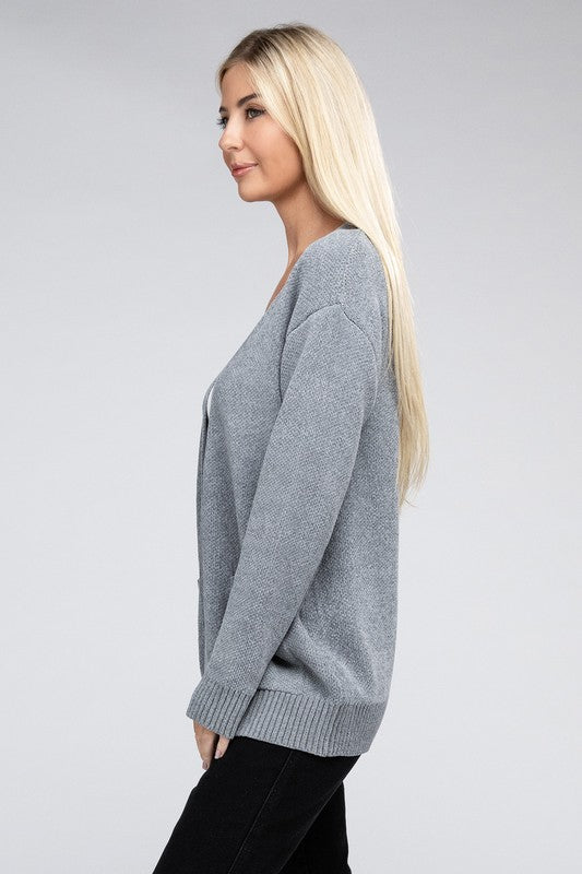 Melange Open Front Sweater Cardigan king-general-store-5710.myshopify.com