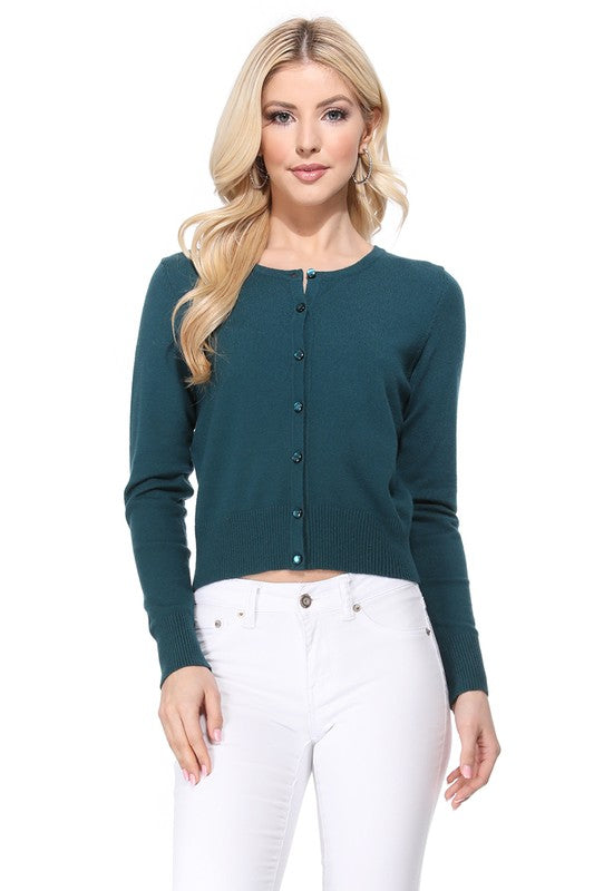 Gem Button Crew Neck Long Sleeve Sweater Cardigan king-general-store-5710.myshopify.com