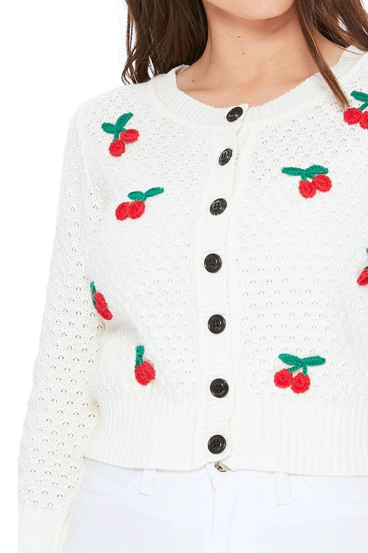 Cherry Crochet Pom Pom Cropped Cardigan Sweater king-general-store-5710.myshopify.com