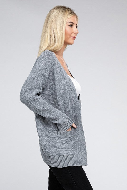 Melange Open Front Sweater Cardigan king-general-store-5710.myshopify.com