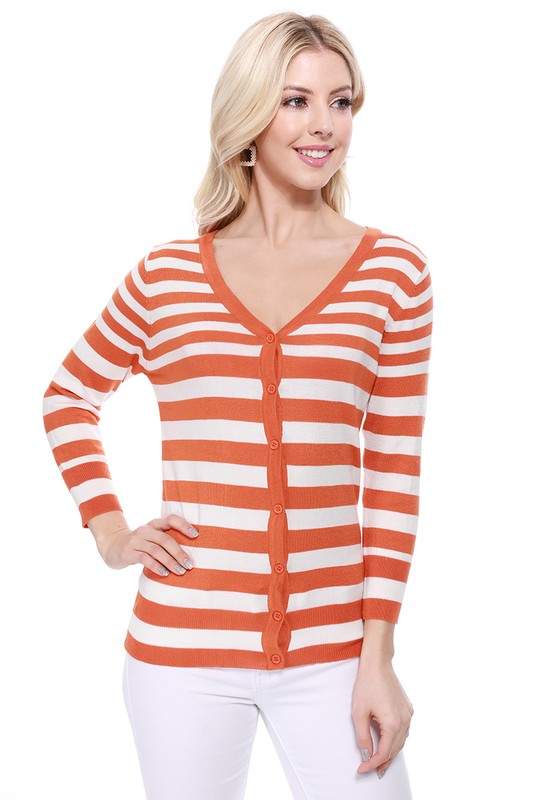 V Neck Striped Spandex Sweater Cardigan king-general-store-5710.myshopify.com