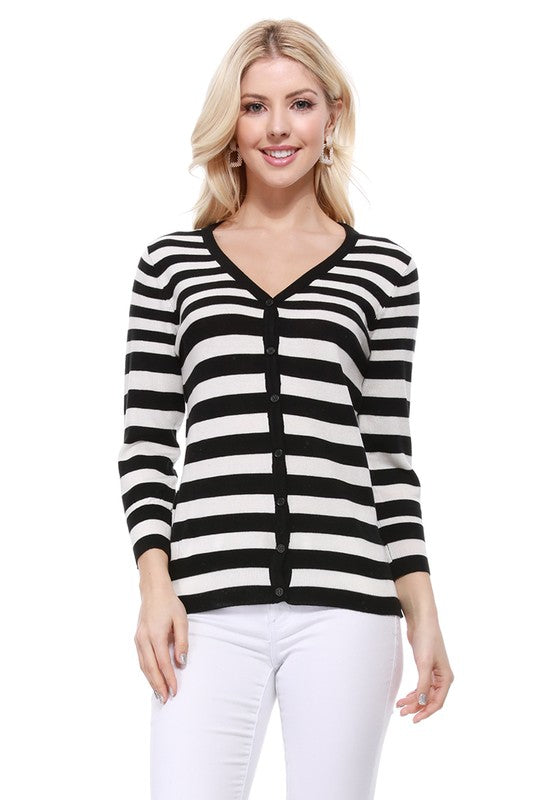 V Neck Striped Spandex Sweater Cardigan king-general-store-5710.myshopify.com