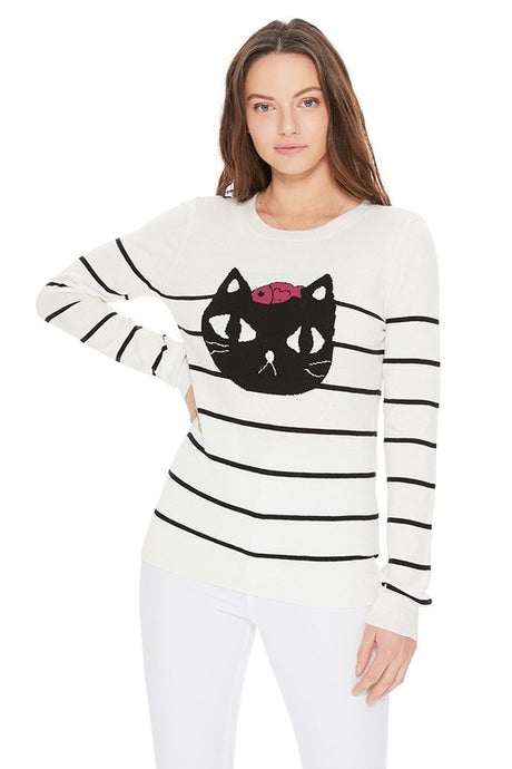 Cute Cat Face Jacquard Sweater Pull Over king-general-store-5710.myshopify.com