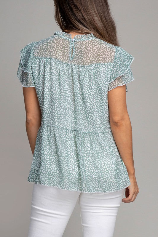 Tiered Chiffon Short Sleeve Blouse