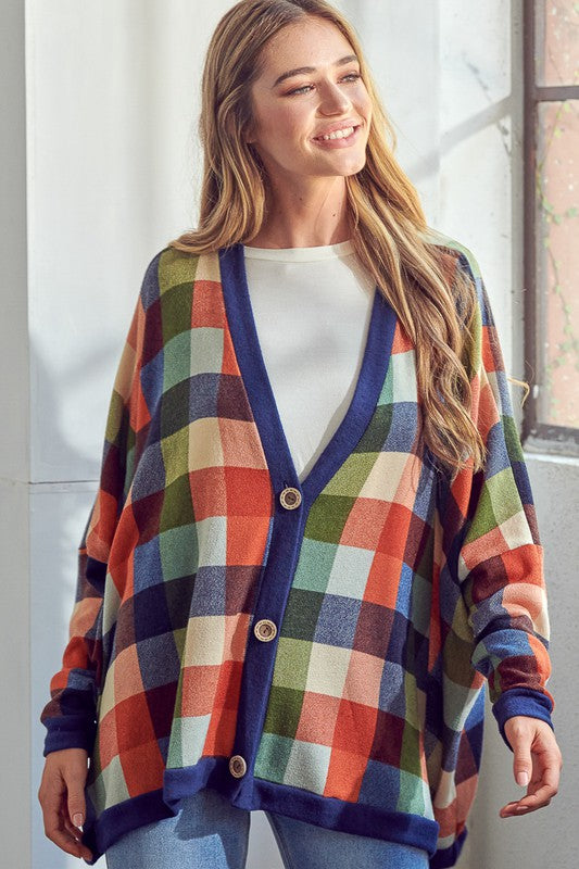 PLAID BUTTONDOWN BOXY CARDIGAN