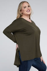 Plus Dolman Sleeve V-Neck Side Slit Hi-Low Hem Top king-general-store-5710.myshopify.com