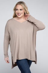 Plus Dolman Sleeve V-Neck Side Slit Hi-Low Hem Top king-general-store-5710.myshopify.com