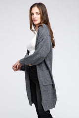 Twist Knitted Open Front Cardigan With Pockets king-general-store-5710.myshopify.com