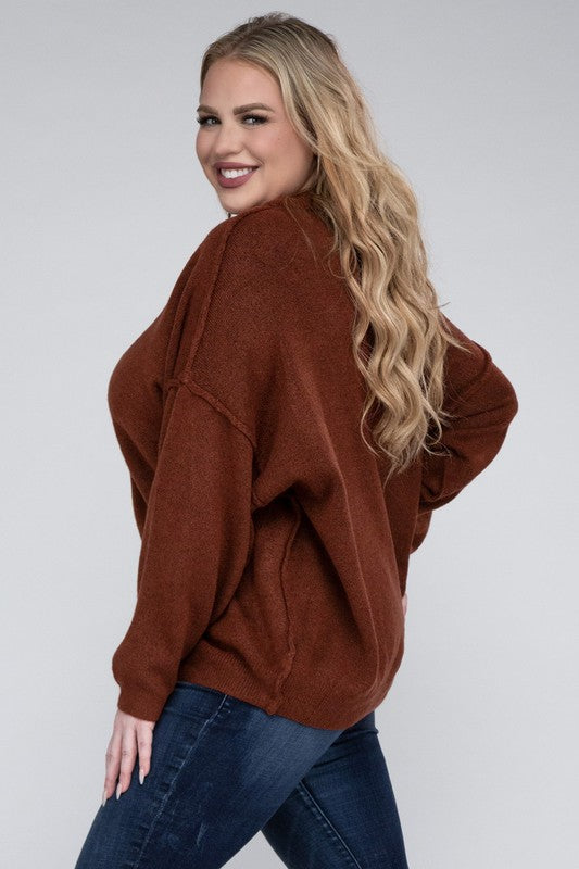 Plus Oversized Round Neck Raw Seam Melange Sweater king-general-store-5710.myshopify.com