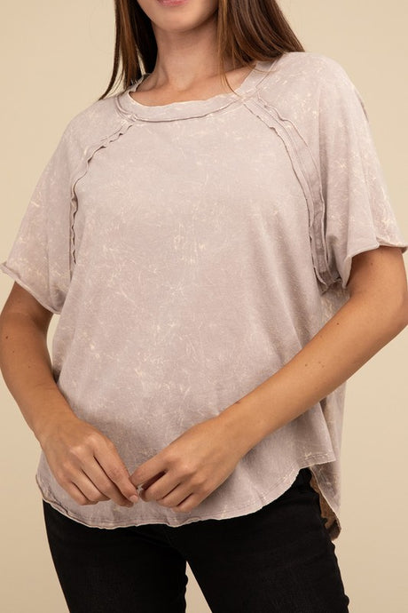 Back Patch Crinkle Washed Raglan Sleeve T-Shirt