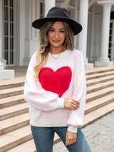 Angel Wings Heart Graphic Round Neck Sweater