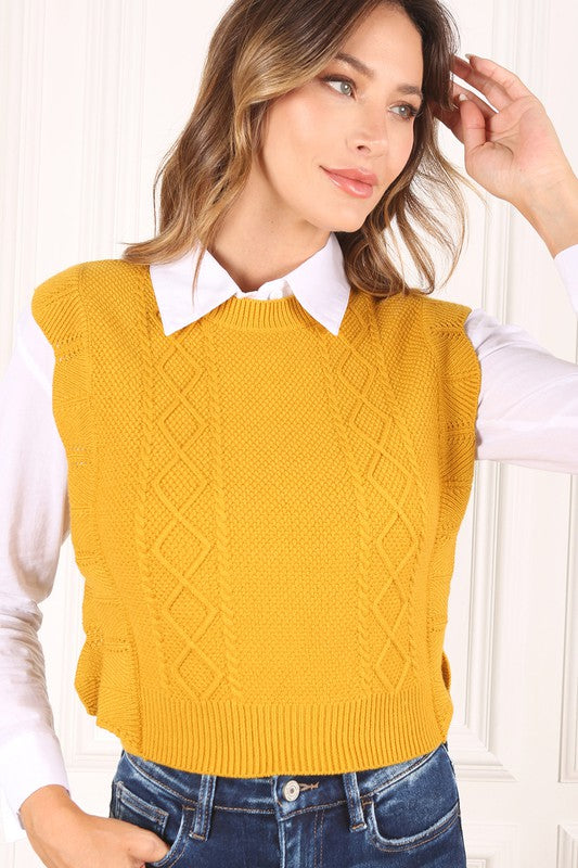 Ruffle Round Neck Sweater Vest